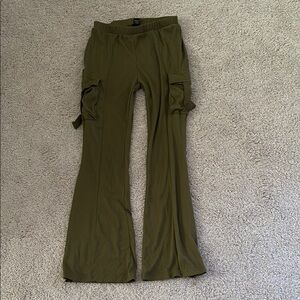 Olive Green Flared Cargo Pants